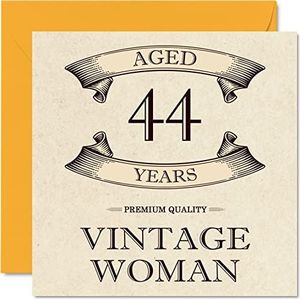Vintage 44e verjaardagskaarten voor vrouwen – leeftijd 44 jaar – leuke verjaardagskaart voor moeder, zus, vrouw, vriendin, neef, jong, 145 mm x 145 mm dames Greeting Cards, 44e verjaardagskaart