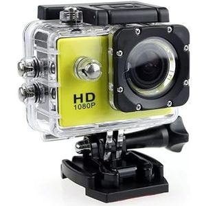 ZHUTA 1080P HD 2,0 inch actiecamera onderwatercamera 3MP waterdichte sportcamera met accessoiresets voor zwemmen, duiken, fietsen, motorfietsen enz. (geel)