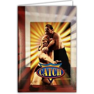 CATCH-kaart, rood, professionele vechtworstelaars, voor fan-ondersteuning of praktiserende vechtsporten om een verjaardag of Vaderdag te wensen - met envelop, beige, 12 x 17,5 cm, 881188