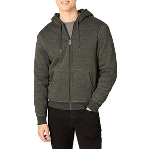 Amazon Essentials Herentrui met capuchon van fleece, gevoerd met Sherpa en doorlopende ritssluiting, antraciet gemêleerd, maat L