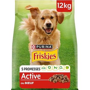 Friskies Voeding voor volwassen honden, actief droogvoer met rundvlees, 12 kg