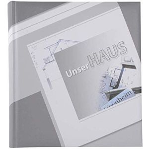 goldbuch Fotoalbum 27001 30x31 cm 60 witte pagina's met 4 geïllustreerde pagina's en pergamijn register voor huisbouw met kunstdruk gelamineerd grijs