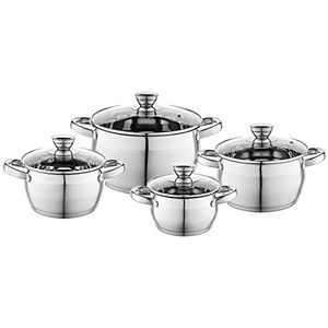 FLORINA - Pan (8 stuks) I OLIVER roestvrijstalen braadpan I potten voor inductie, gas I set potten met glazen deksel I kookgerei I roestvrij staal I kleur: zilver