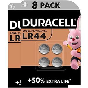 DURACELL LR44 speciale alkaline-batterijen 1,5 V (A76) (8 stuks), tot 50% meer vermogen, voor digitale thermometers, rekenmachines, zaklampen, horloges