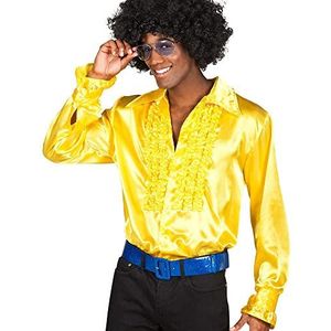 Boland - Geel discohemd met ruches voor heren, kostuum, partyhemd, Schlagermove, jaren '70, themafeest, carnaval