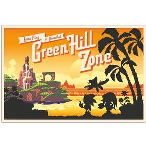 Grupo Erik Sonic The Hedgehog poster - Come Play At Beautiful Green Hill Zone - 91 x 61,5 cm - opgerold verzonden - coole posters - kunstposter - posters en prints - wandposters