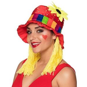 Boland 01213 Clara kleurrijke stoffen hoed zonnebloem Eén maat geel regenboog rood glitter carnaval Halloween motto party kostuum theater accessoires