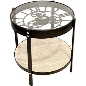 Home Deco Factory HD6446 Salontafel ronde klok zwart beige en transparant metaal hout en glas klein model D 40,5 x H 39 cm