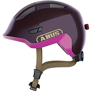 ABUS Smiley 3.0 ACE LED fietshelm met licht, diepe snit en ruimte voor een vlecht, voor meisjes en jongens, glanzend paars, maat M