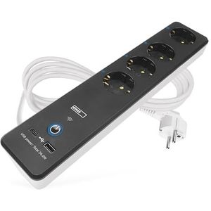 EMOS GoSmart Smart Home Bloc multiprise, 4 prises, avec WiFi et application, 2 m, avec 2 ports USB (USB-C, USB-A), interrupteur, wattmètre et minuterie, compatible avec Alexa, Google Assistant