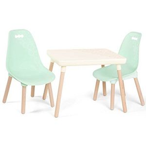 B. spaces by Battat BX1866C1Z tafel- en stoelset, 1 knutseltafel en 2 kinderstoelen met poten van natuurlijk hout, mint en ivoorkleurig