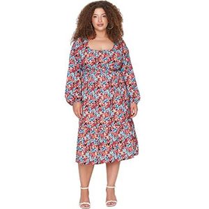 Trendyol Maxi-jurk voor dames met ruches met elastische tailleband, meerkleurig, maat 48, Meerkleurig