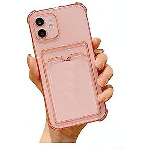 HVO HOV67 Telefoonhoesje, transparant, TPU, schokbestendig, mobiele telefoon voor iPhone 13 Pro Max, dun, schokbestendig, kaarthouder, roze (roze), toner
