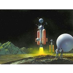 Wee Blue Coo Illustratie van de jaren '50, ruimte, boot, mannen, planeet Sci Fi, Art Poster, Wanddecoratie, 30,5 x 40,6 cm