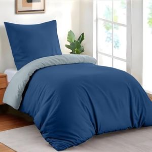 Dreamzie - Dekbedovertrek 135 x 200 cm met 1 kussensloop 50 x 70 cm - Donkerblauw/Blauwgrijs - Beddengoed 135 x 200 van 100% Microvezel - 2-delig - Gecertificeerd zonder Chemicaliën (Oeko TEX)