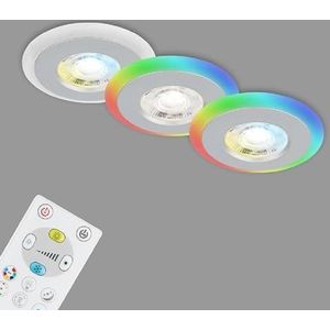 BRILONER - Set van 3 led-plafondinbouwlampen, RGB CCT led-lichtring, platte led-inbouwlampen, inbouwspot, badkamer, IP44, mat chroom, 84 x 34 mm (DxH)