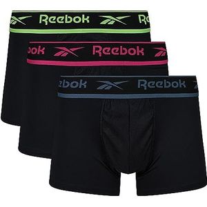 Reebok Reebok boxershorts voor heren, zwart met nylon band en vochtregulerend, verpakking van 3 boxershorts voor heren, zwart/roze/blauw/limoen