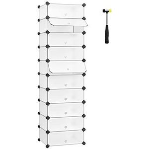 SONGMICS Schoenenkast met 10 vakken, modulaire plank van kunststof, schoenendoos, met deur, mesh, opslag, wit LPC10W