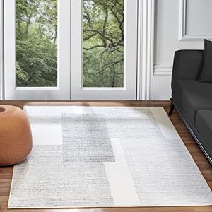 Surya Lahti Abstract tapijt - modern tapijt voor woonkamer, eetkamer, slaapkamer, abstract tapijt met gemiddelde pool voor eenvoudig onderhoud, groot tapijt 160 x 213 cm, grijs/wit