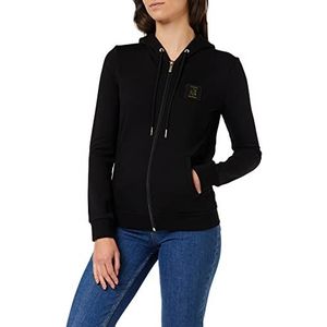 Armani Exchange Sweatshirt met capuchon en gouden logo aan de zijkant, ritssluiting, zwart, maat XL, dames, zwart, XL, zwart.