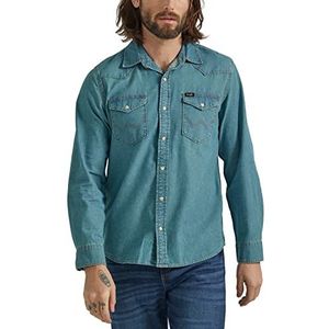 Wrangler Iconic Denim Regular Fit Snap Shirt met lage knoop voor heren, Graan Wash