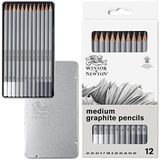 Winsor & Newton 490008 präzisions Bleistifte - Graphic, 12 Skizzierstifte in der Metallbox sortiert, 4H, 3H, 2H, H, F, HB, B, 2B, 3B, 4B, 5B,6B