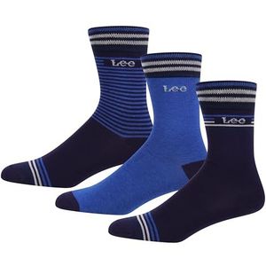 Lee Chaussettes pour homme Noir/rayures | Mid Calf Designer Dress Casual Wear Mens Smart Viscose from Bamboo Crew Socks, Black Stripes/Royal Teal, 38-42 EU