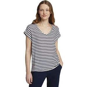 TOM TAILOR Denim Korte damesblouse met patroon 25923 - Mineral Blue White Stripe, XS, 25923 - Mineral Blue White Streep