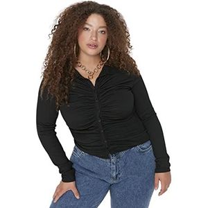 Trendyol Chemisier basique décontracté en tricot à col polo grande taille pour femme, Noir, 3XL