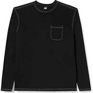 Urban Classics Heavy Oversized Contrast Stitch T-shirt met lange mouwen voor heren, Zwart/Wit