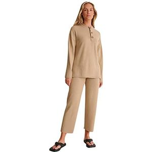 NA-KD Oversized gebreide trui met knopen voor dames, Donker beige