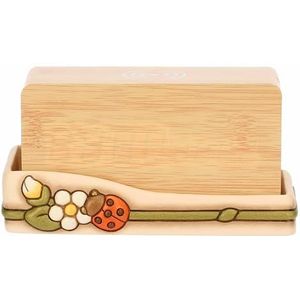 THUN Digitaal horloge met bloemen en lieveheersbeestje, keramiek, digitaal mechanisme, kunststof behuizing met PU-coating in houtlook - Country Bloom Collection - 17 x 9 x 3,7 cm