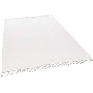Theko Dhurry Tapijt van 100% katoen, plat weefsel, Happy Cotton, handgeweven, kleur: wit, 70 x 140 cm
