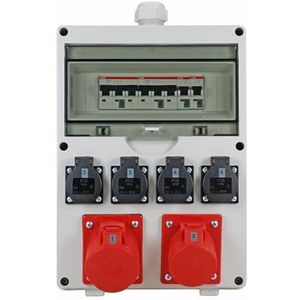 EHMANN PROFI wandverdeler M32 ingang voor kabel met beschermschakelaar Made in Germany 6 uitgangen (1 x CEE 32A / 1x CEE 16A / 4x 230V~), K2, BGI-GUV-I608
