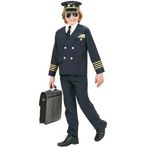 Widmann 73146 pilotenkostuum voor kinderen, jas en hoed, blauw, 5-7 jaar