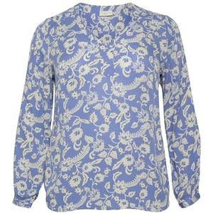 Kaffe Curve Kaffe Curve Plus-size damesblouse, lange mouwen, V-hals, regular fit, bedrukte damesblouse, Ultramarijn/witte bloem