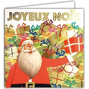 Afie 23018 vierkante cadeaukaart, goud, glanzend, Kerstman, Vrolijk feest, eind van het jaar, met witte envelop
