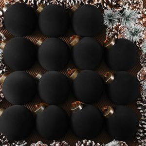 Liliful 15 stuks fluwelen kerstballen van gevlokt fluweel, bulk, voor kerstboom, decoratieve ballen van kunststof, om op te hangen, zwart, 8,9 cm