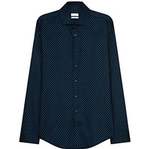 Seidensticker Zakelijk overhemd voor heren, strijkvrij met zeer smalle snit, X-Slim lange mouwen, kentkraag, 100% katoen, Donkerblauw