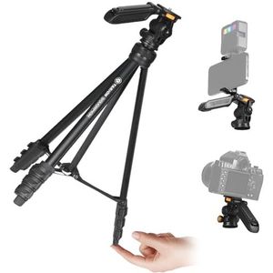 TARION Reisstatief voor camera en telefoon - Lichtgewicht statief met afneembare panoramakop en verborgen telefoonhouder - 139 cm aluminium DSLR videostatief voor Vlog Photography