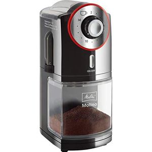 Melitta koffiemolen, 1019-01, elektrische koffiemolen, platte slijpschijf, zwart/rood, 100 watt