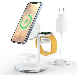 RoRoSkin 3-in-1 draadloos inductief laadstation compatibel met Mag Safe oplader voor iPhone 14 13 12 Pro Max/Plus/Pro/Mini, Apple Watch Ultra/8/7/SE/6/5/4/3/2, AirPods