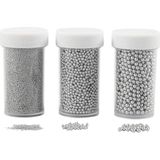 Set van 3 mini-ballen, grootte 0,6-0,8+1,5-2+3 mm, zilver