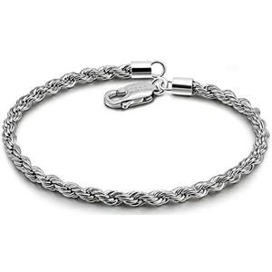 Dankadi Armband met fijn touw, 3 mm, van 925, zilver, fijne armband, 16 cm tot 23 cm, gevlochten, met wikkelnet, verguld, Italiaans design, sieraden, verjaardag, voor heren en dames, Zilver