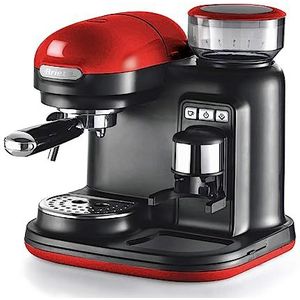 Ariete 1318 Espressomachine met geïntegreerde koffiemolen, modern, voor koffiebonen en poeder, melkopschuimer, filter 1 en 2 kopjes, 1080 W, 800 kubieke cm, 15, rood