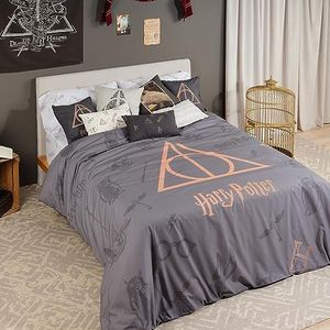 BELUM - Harry Potter dekbedovertrek - model Deathly Hallows - dekbedovertrek met knopen - 100% katoen - dekbedovertrek voor bed 135/140 cm (220 x 240 cm)