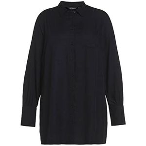 Ulla Popken Dames grote maten plus size blouse, oversized overhemdkraag, lange mouwen 813103, zwart, 42-44, zwart, 44-46, Schwarz.