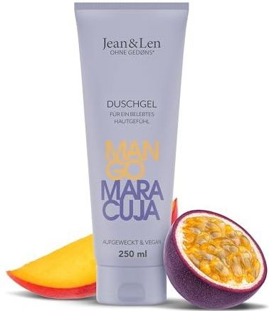 Jean & Len Mango & Maracuja douchegel pH-ideaal voor de huid - verkwikkende douche-ervaring verrijkt met mango en maracuja-extract, veganistische douchegel zonder parabenen en siliconen, 250 ml