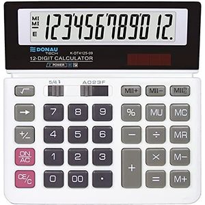 DONAU TECH/K-DT4125-09 12-cijferige rekenmachine met wortelfunctie, 156 x 152 x 28 mm, wit