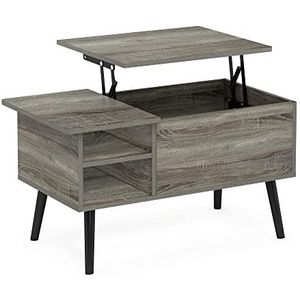 Furinno Jensen salontafel met houten poten, Frans eiken, grijs, 48,01 x 89,99 x 47,6 cm